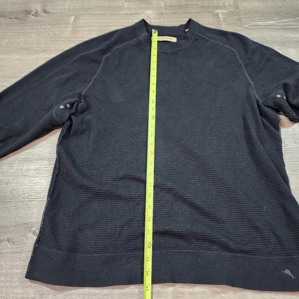TOMMY BAHAMA Cashmere Cotton Black Waffle Knit Thermal Pullover Top Men's Medium